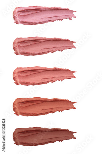 lipstick foundation cream abstract brush strokes stain background texture pink, natural color isolated on white, sample makeup, natural cosmetics concept