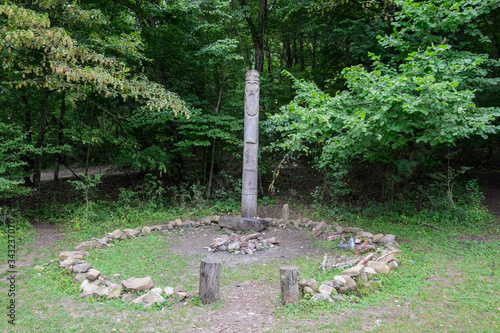 temple of Dagboga, a pagan idol in the mountain forest of Shapsugi. Dazbog