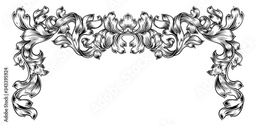 A floral filigree frame border pattern scroll laurel leaf baroque vintage style design motif