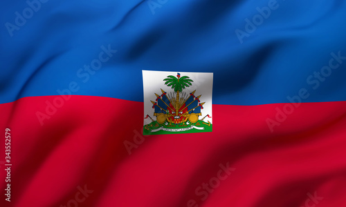 Flag of Haiti blowing in the wind. Full page Haitian flying flag.
