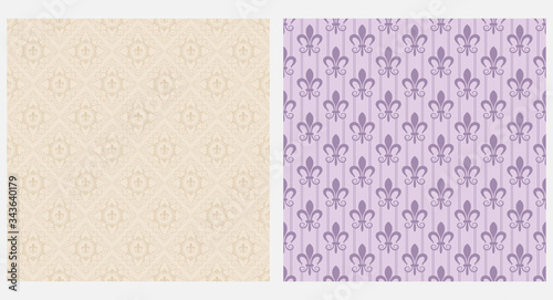 Decirative seamless pattern. Beige and Violet. Vector graphics.