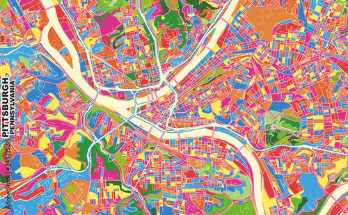 Pittsburgh, Pennsylvania, U.S.A., colorful vector map