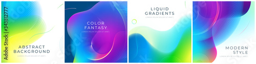 Set of square liquid color abstract geometric shapes. Fluid gradient elements for minimal banner, logo, social post. Futuristic trendy dynamic square banners. Abstract background. Eps10 vector.