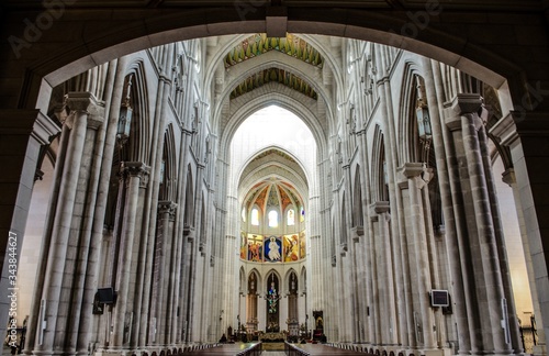Low angle shot of the beautiful altar in Catedral de la Almudena captured in Madrid, Spain
