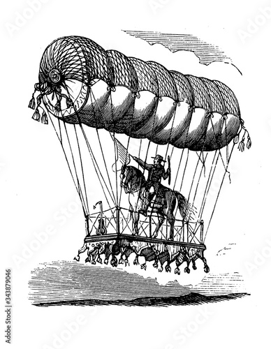 Pierre-Charles Tetu-Brissy (1770-1829) balloonist made a spectacular ascension equestre horseback on his horse in 1798 suspending a heavy platform beneath his balloon