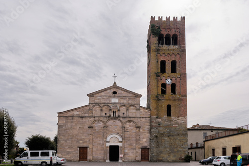 Church Pieve of Capannori, Solo Backpacker Trekking on the Via Francigena from Lucca to Siena. Walking between nature, history, churches,