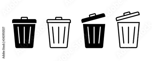 Trash bin. Vector isolated icons. Black vector trash dusbin sign icon isolated elements.