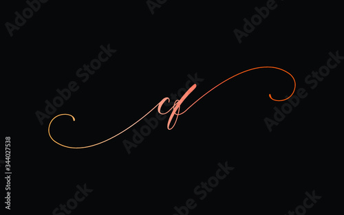 cf or c, f Lowercase Cursive Letter Initial Logo Design, Vector Template