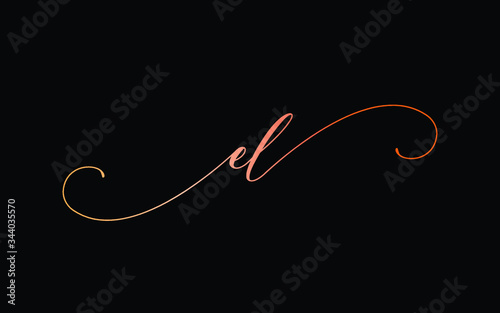 el or e, l Lowercase Cursive Letter Initial Logo Design, Vector Template