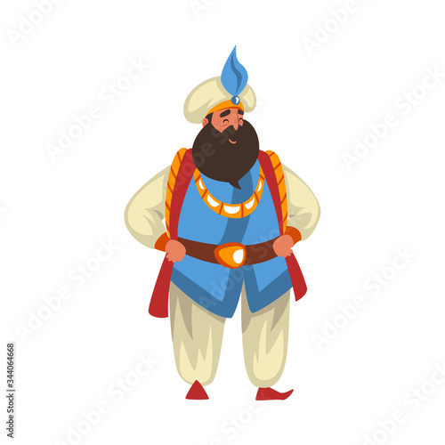 Old Wise Sultan, Oriental Arabian Fairy Tale Cartoon Character Vector Illustration