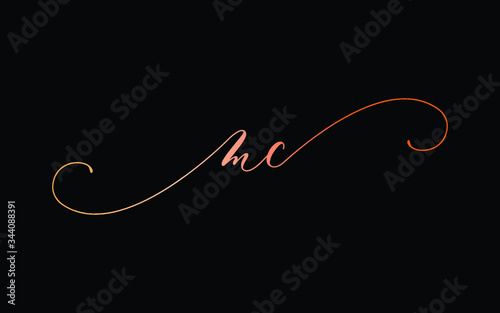 mc or m, c Lowercase Cursive Letter Initial Logo Design, Vector Template
