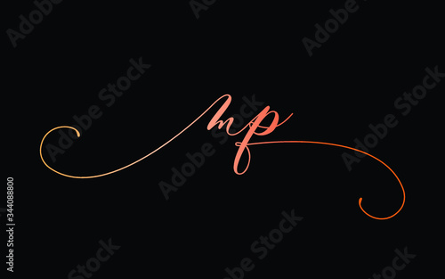 mp or m, p Lowercase Cursive Letter Initial Logo Design, Vector Template