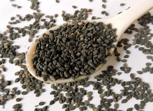 Spice - Sesame seeds. Scientific name-Sesamum indicum. Cultivated for edible oil. Sesame seed is a common ingredient in various cuisines. It is used whole in cooking for its rich, nutty flavour.