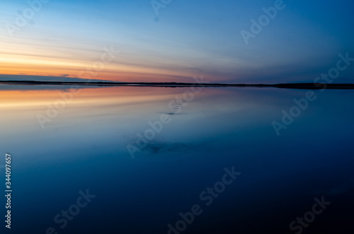 Russia, Republic of Karelia, Tunguda river, sunset, calm
