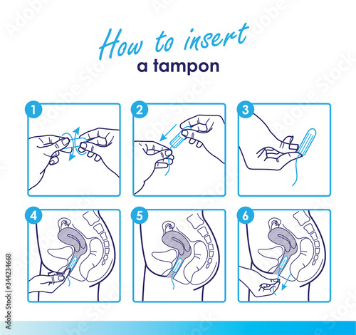 How to insert a tampon without applicator. Instruction how to use a tampon. Vector illustration