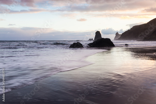 landscape of Benijo beach at sunset in Tenerife,art photography