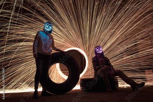 Long exposure of steel wool and purge mask