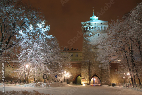 St. Florian's Gate or Florian Gate - old gothic gate in Cracow, Poland