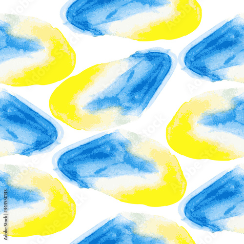 Watercolor seamless pattern with colorful shapes. Blue and yellow wallpaper. Vector