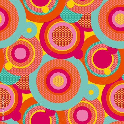 Fun colorful pop art circles seamless pattern