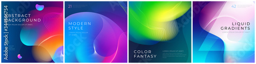 Set of square liquid color abstract geometric shapes. Fluid gradient elements for minimal banner, logo, social post. Futuristic trendy dynamic square banners. Abstract background. Eps10 vector.