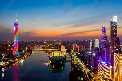 Aerial photos of CBD buildings along the central axis of Guangzhou, China