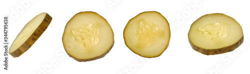 slices of pickled cucumber isolated with clipping path