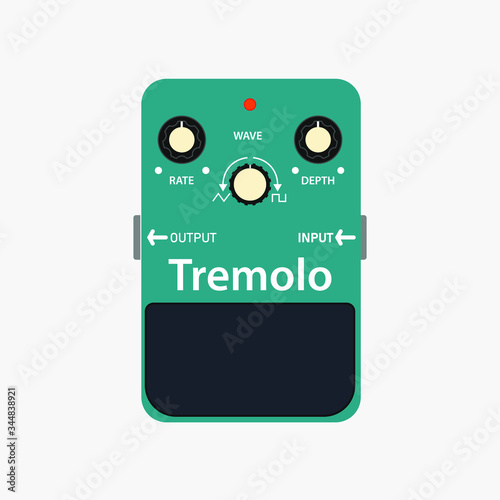 Green Vintage tremolo guitar stomp box effect, graphic icon design. t-shirt artwork.