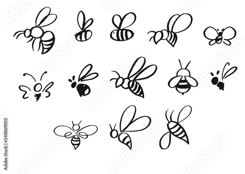 Selection of hand-drawn bees in different styles