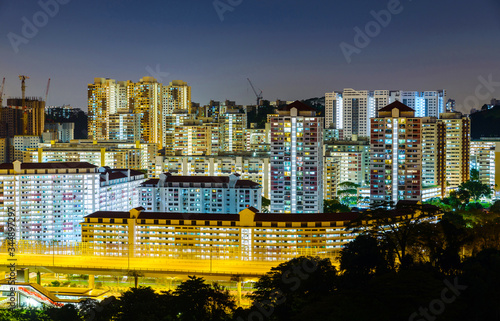 Apartment buildings at night in Singapore