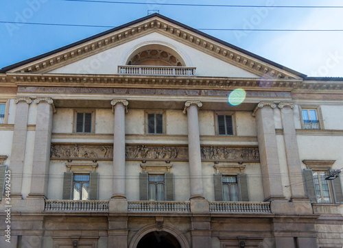 Facade of the Building of Palazzo Serbelloni in the city of Milan, Italy