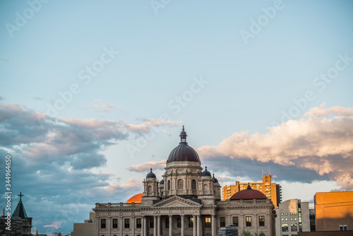 view of courthouse building in downtown syracuse new york at sunset