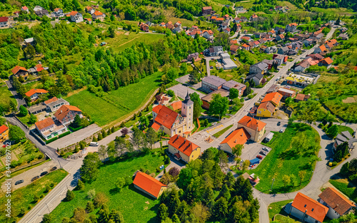 Aerial drone shot of the Outskirts of Zagreb, village Cucerje