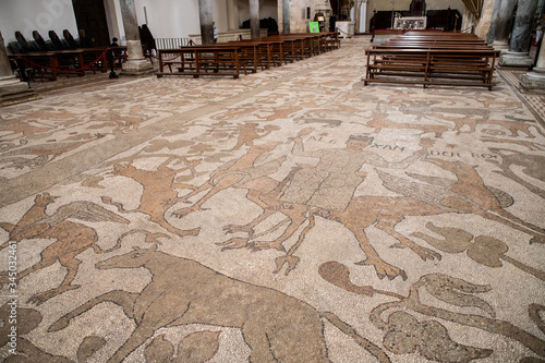 Interior of Otranto Cathedral and mosaic floor, Salento, South Italy