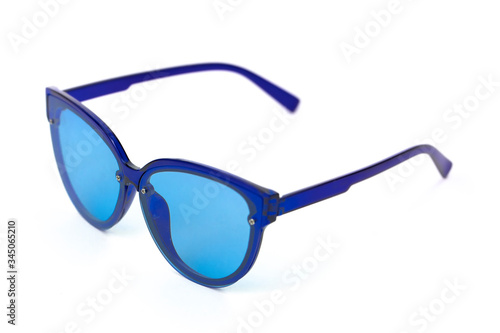 Blue vintage glasses isolated on white background. concept of Summer, hipster, holiday, dreamer, vacation, youth, style