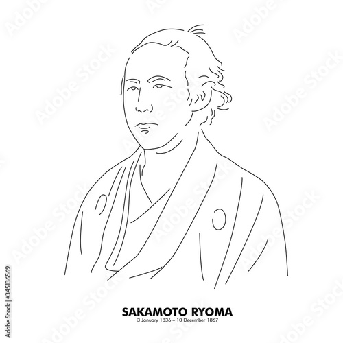 坂本龍馬（1836 –1867） 歴史上の人物 日本 線画イラスト