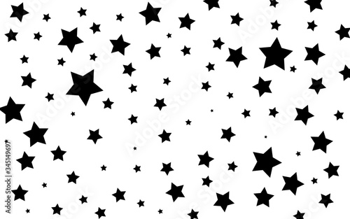 Abstract pattern with black stars of different size on white background. Vector illustration