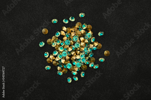 Heap of teal blue rhinestone crystals