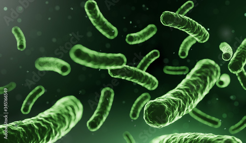 Micro probiotic lactobacillus green microorganism Realistic style. Medical, healthcare and scientific concept.