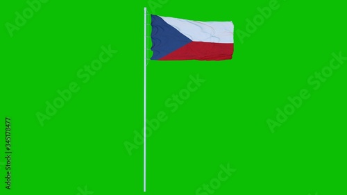 Czech Republic Flag Waving on wind on green screen or chroma key background. 3d rendering
