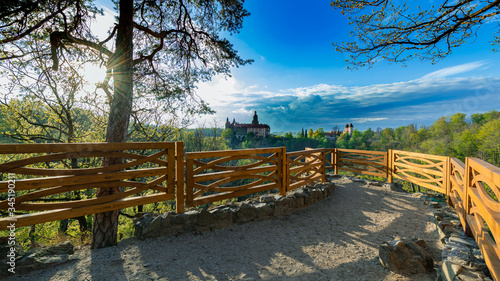 Sunset over the Ksiaz castle, seen from the observation deck.