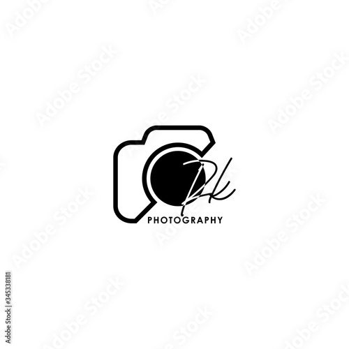 Initial Letter PK with camera. Logo photography simple luxury vector.
