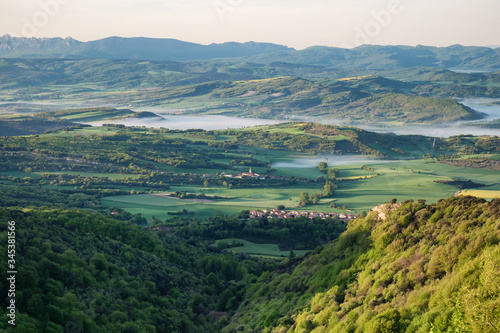 View over Treviño County and the villages of Doroño and Arrieta. Treviño is an enclave of Burgos/Castile within the territory of Alava, Basque Country, Spain