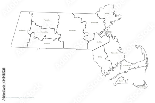 massachusetts map. u.s. states vector map of massachusetts. united states map. 