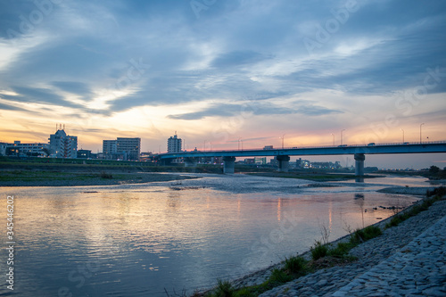 東京 多摩川 河川敷の風景 
