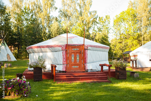 Tipi dwelling, Yurt in the forest.