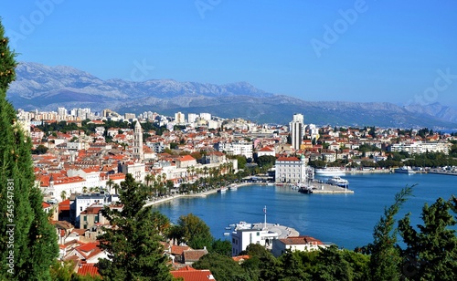 Aerial view of the old town and harbor of Split Croatia