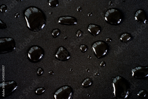 Drops of water on a black matte surface