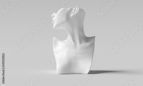 Elegant Mannequin earring Jewelry necklace display stand. Bust female model show decorate kit. Jewelry showcase abstract background. 3d rendering.