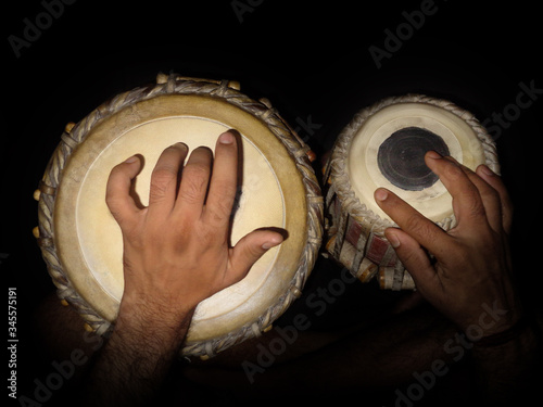 Indian classical drums - tabla - being played, with motion blur